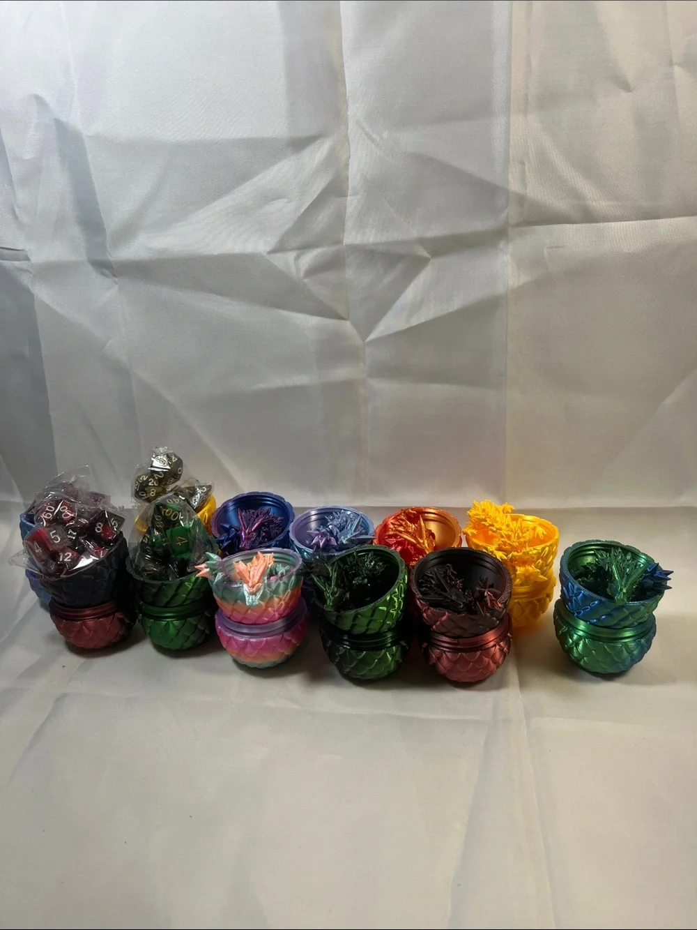Assorted Metallic Dragon Scale Dice Containers - Multicolor